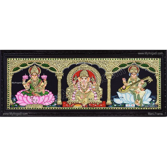3 Panel  Lakshmi Ganesha Saraswathi Tanjore Painting