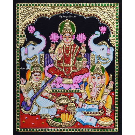 Ganesha Lakshmi Saraswathi Tanjore Painting Ganesha Lakshmi Saraswathi Tanjore Painting