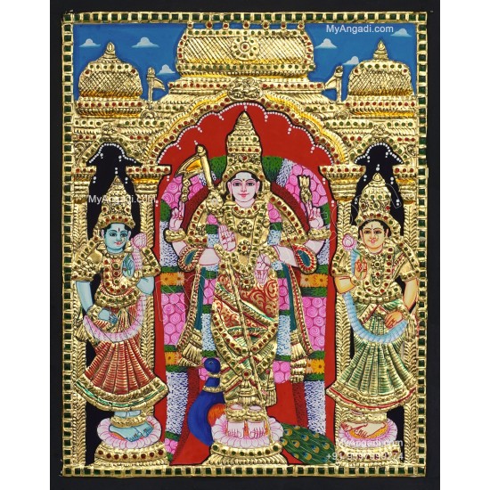 Murugar valli deivanai Tanjore Painting Murugar valli deivanai Tanjore Painting
