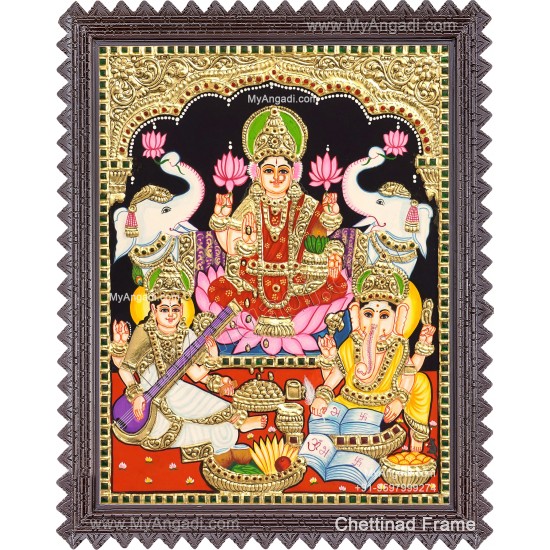 Ganesha Lakshmi Saraswathi Tanjore Painting