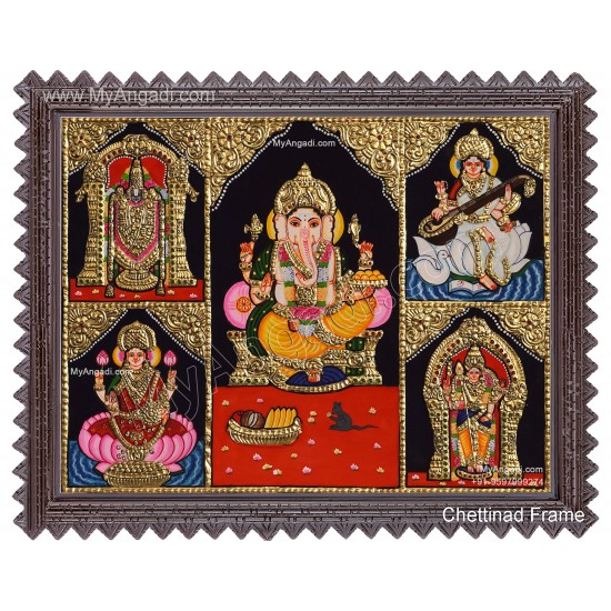 5 God Balaji Lakshmi Murugan Ganesha Saraswathi Tanjore Painting