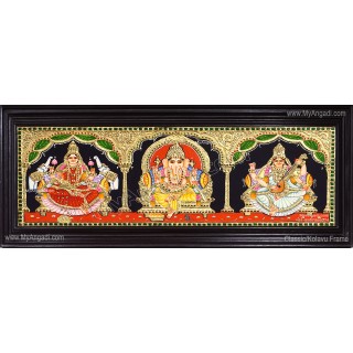 3 Panel  Lakshmi Ganesha Saraswathi Tanjore Painting