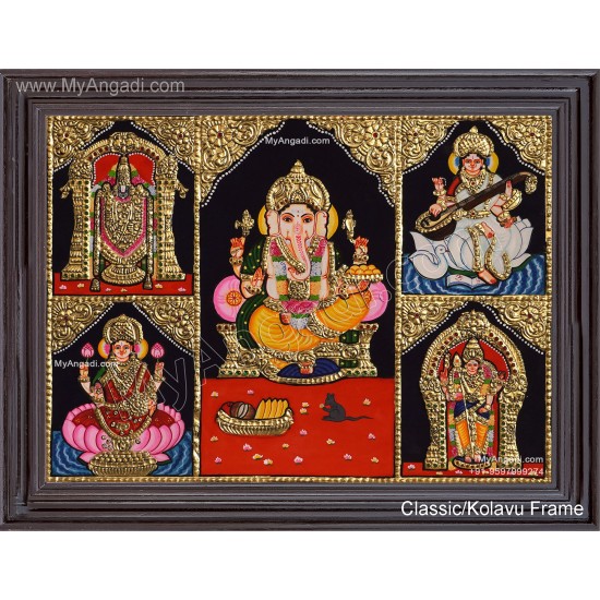 5 God Balaji Lakshmi Murugan Ganesha Saraswathi Tanjore Painting