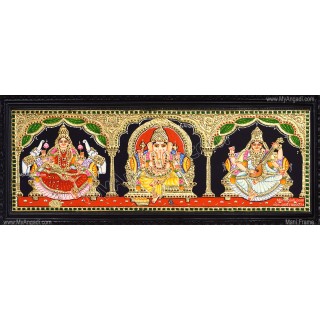 3 Panel Lakshmi Ganesha Saraswathi Tanjore Painting 3 Panel Lakshmi Ganesha Saraswathi Tanjore Painting