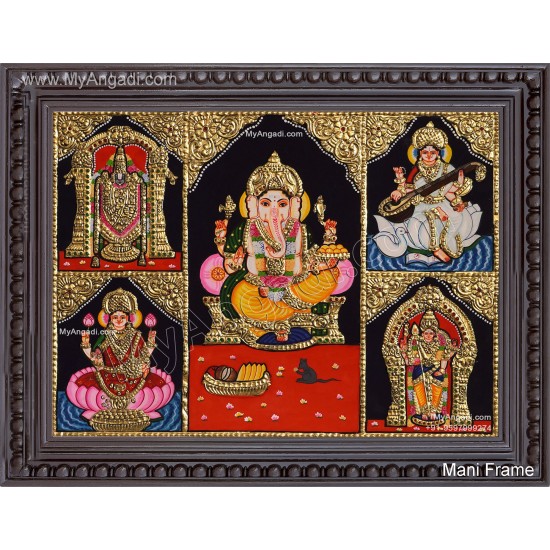 5 God Balaji Lakshmi Murugan Ganesha Saraswathi Tanjore Painting