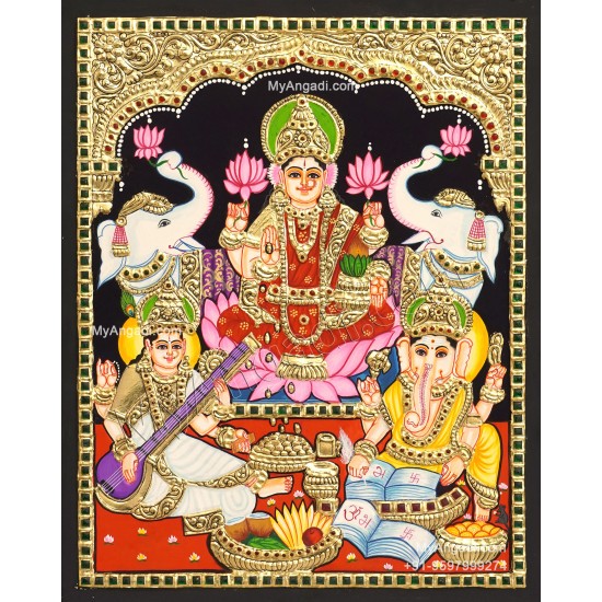 Ganesha Lakshmi Saraswathi Tanjore Painting