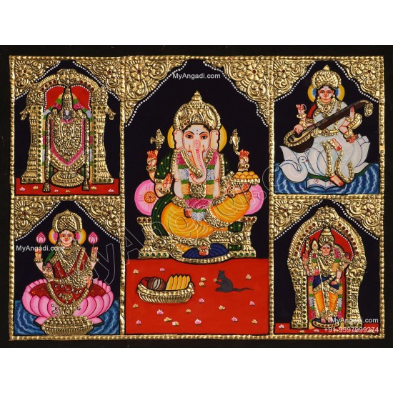 5 God Balaji Lakshmi Murugan Ganesha Saraswathi Tanjore Painting