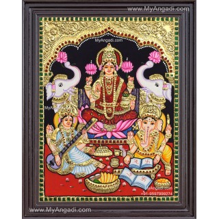 Ganesha Lakshmi Saraswathi Tanjore Painting