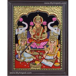 Ganesha Lakshmi Saraswathi Tanjore Painting