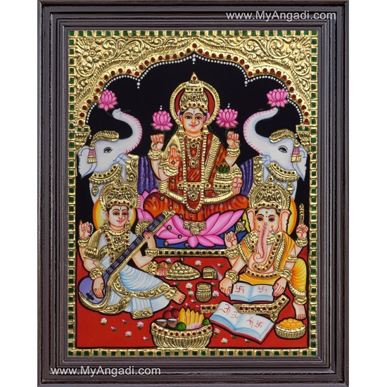 Ganesha Lakshmi Saraswathi Tanjore Painting Ganesha Lakshmi Saraswathi Tanjore Painting