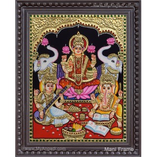 Ganesha Lakshmi Saraswathi Tanjore Painting