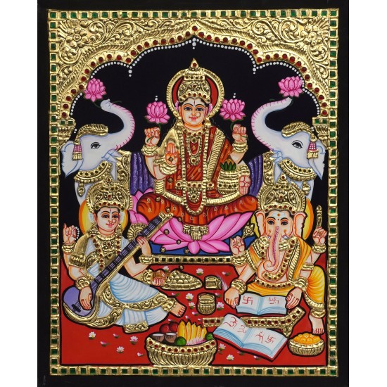 Ganesha Lakshmi Saraswathi Tanjore Painting Ganesha Lakshmi Saraswathi Tanjore Painting