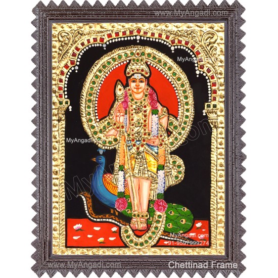 Murugan with Peacock Tanjore Painting
