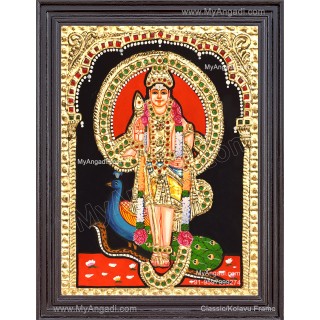 Murugan with Peacock Tanjore Painting