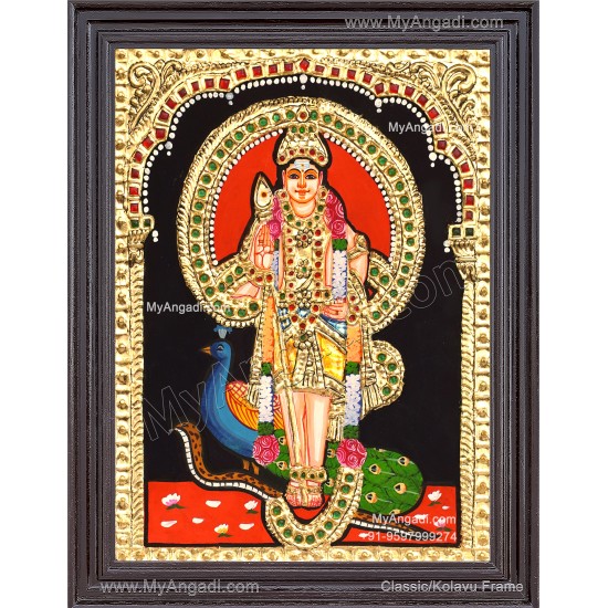 Murugan with Peacock Tanjore Painting