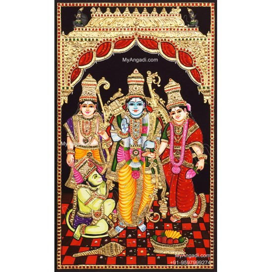 Ram Darbar - Ram with Sita, Hanuman, Lakshmanan  Tanjore Painting