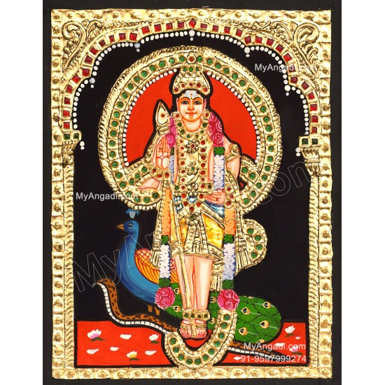 Murugan with Peacock Tanjore Painting