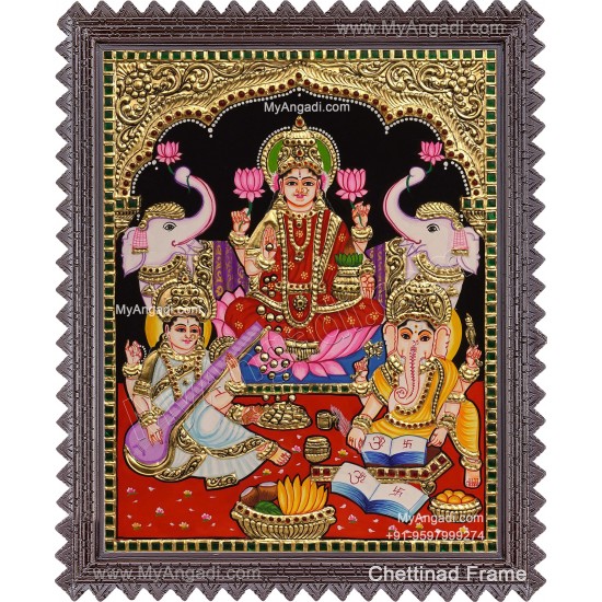 Ganesha Lakshmi Saraswathi Tanjore Painting Ganesha Lakshmi Saraswathi Tanjore Painting
