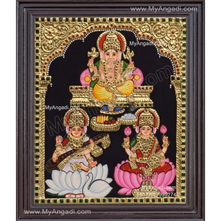Ganesha Lakshmi Saraswathi Tanjore Painting