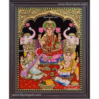 Ganesha Lakshmi Saraswathi Tanjore Painting