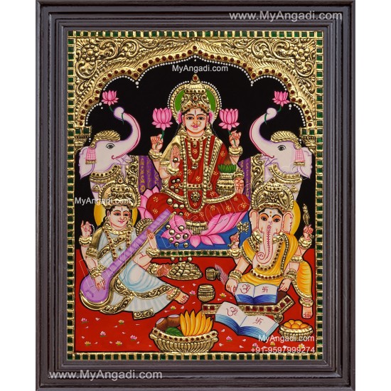 Ganesha Lakshmi Saraswathi Tanjore Painting Ganesha Lakshmi Saraswathi Tanjore Painting