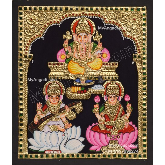 Ganesha Lakshmi Saraswathi Tanjore Painting
