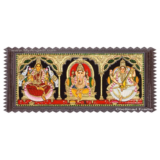 3 Panel  Lakshmi Ganesha Saraswathi Tanjore Painting