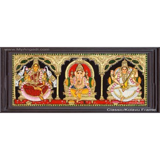 3 Panel  Lakshmi Ganesha Saraswathi Tanjore Painting