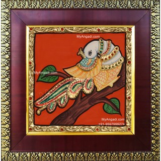 Peacock Sitting on Tree Tanjore Painting