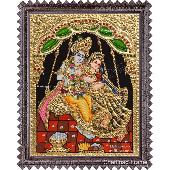 Radha Krishna on Swing Tanjore Painting Radha Krishna on Swing Tanjore Painting