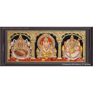 3 Panel  Lakshmi Ganesha Saraswathi Tanjore Painting