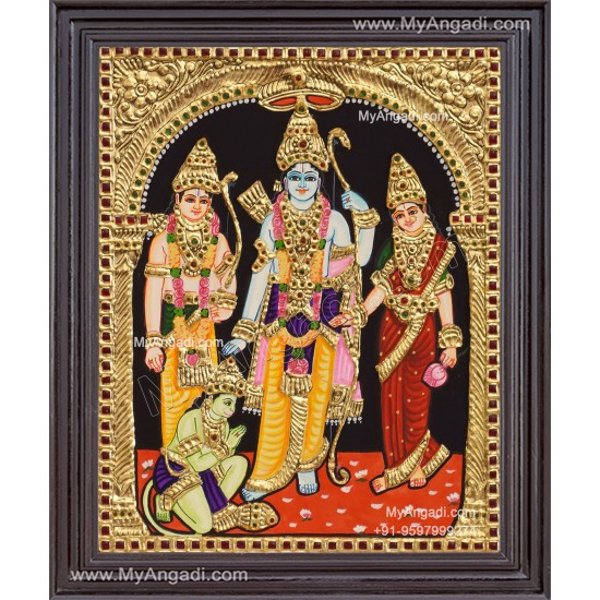 Ram Darbar - Ram with Sita, Hanuman, Lakshmanan  Tanjore Painting