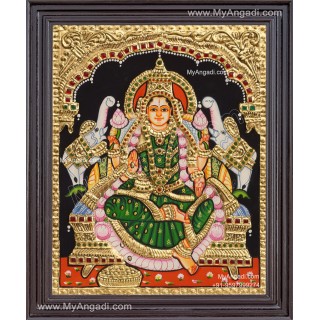 Gajalakshmi with Green Saree Tanjore Painting