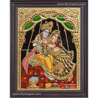 Radha Krishna on Swing Tanjore Painting