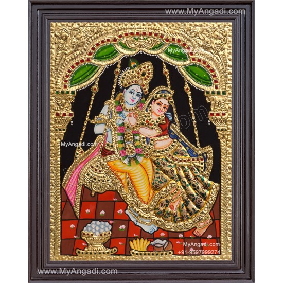 Radha Krishna on Swing Tanjore Painting Radha Krishna on Swing Tanjore Painting
