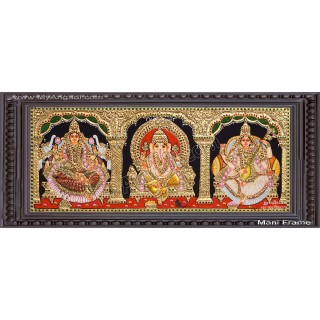 3 Panel  Lakshmi Ganesha Saraswathi Tanjore Painting