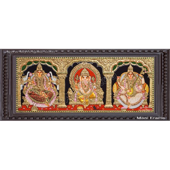 3 Panel  Lakshmi Ganesha Saraswathi Tanjore Painting