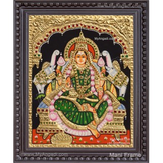 Gajalakshmi with Green Saree Tanjore Painting