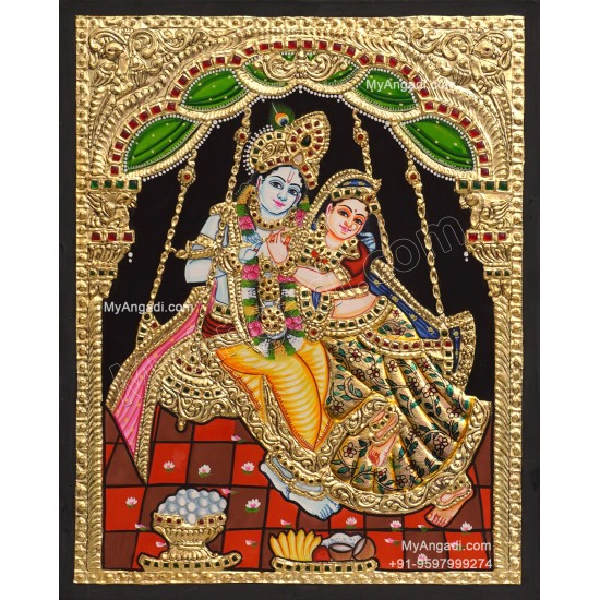 Radha Krishna on Swing Tanjore Painting Radha Krishna on Swing Tanjore Painting