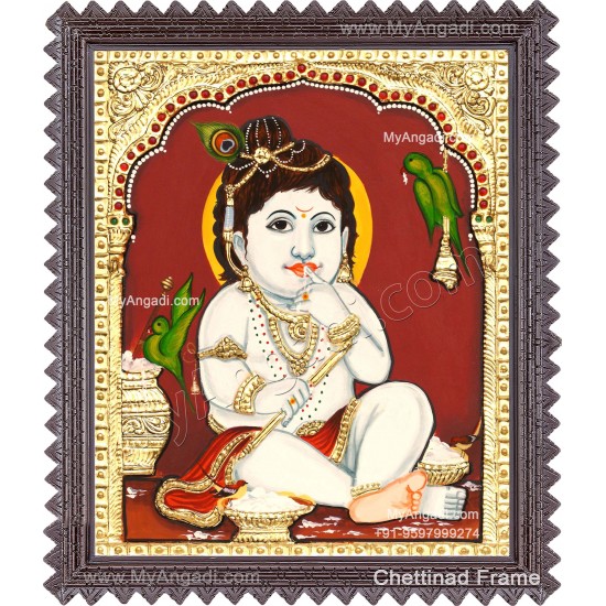 Butter Krishna with Parrot Tanjore Painting