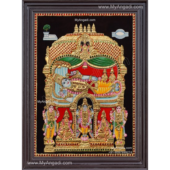 Ranganathar with Sri Devi and Bhu Devi Tanjore Painting Ranganathar with Sri Devi and Bhu Devi Tanjore Painting