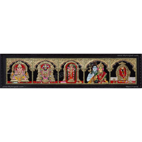 5 God  Panel Tanjore Painting