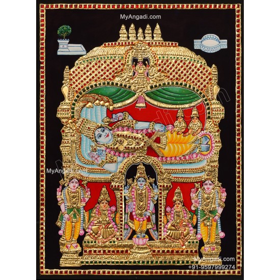 Ranganathar with Sri Devi and Bhu Devi Tanjore Painting