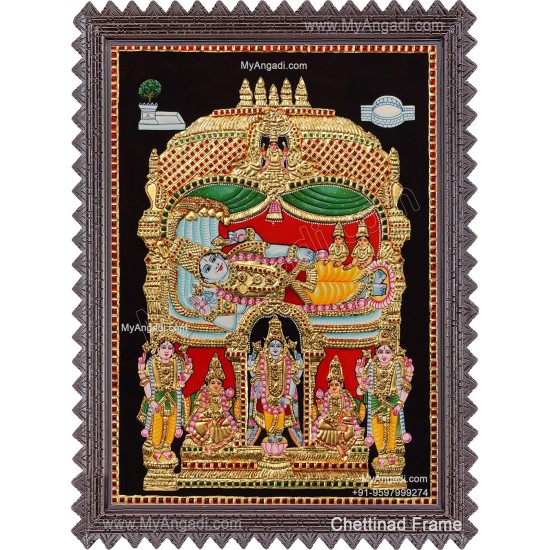 Ranganathar with Sri Devi and Bhu Devi Tanjore Painting