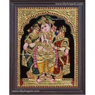 Krishna Bama Rukmani Tanjore Painting 