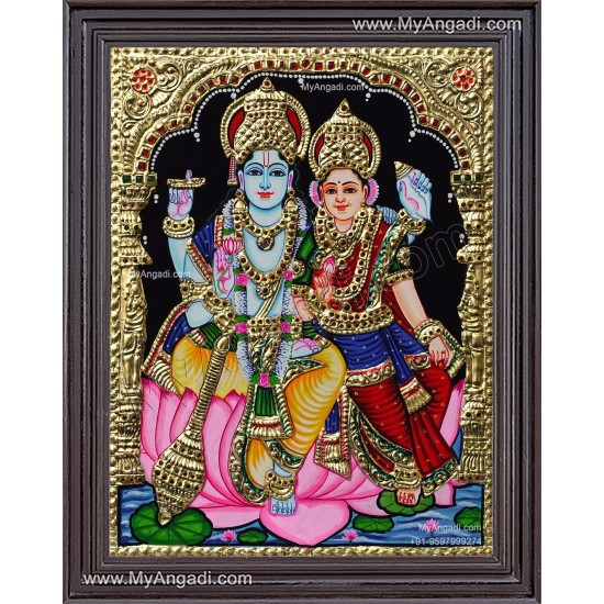 Vishnu and Lakshmi Tanjore Painting, Vishnu and Lakshmi Tanjore Painting,