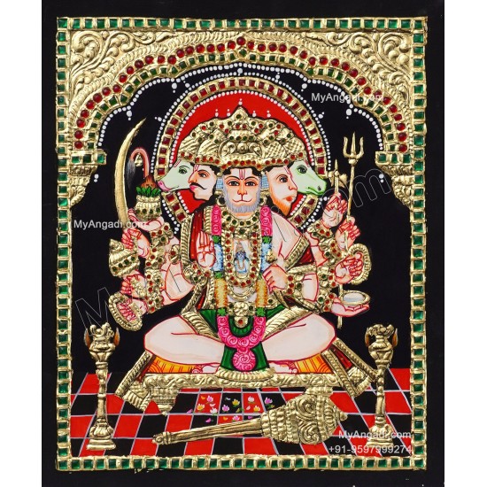 Panchamuga Hanuman Tanjore Painting