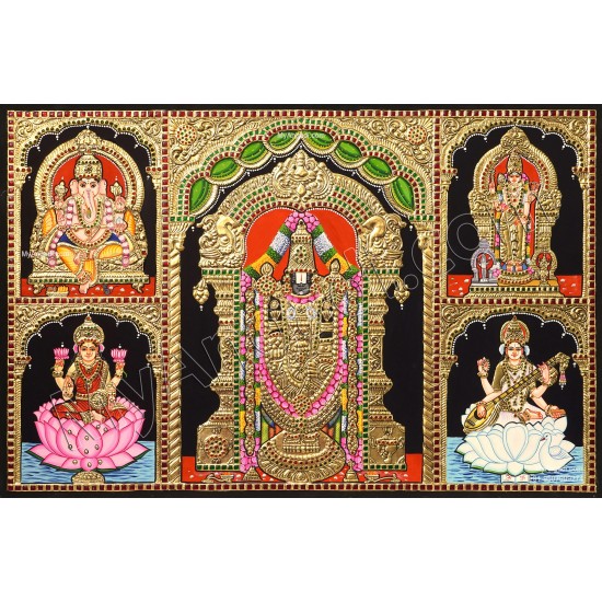 5 God Panel Tanjore Painting