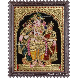 Krishna Bama Rukmani Tanjore Painting 