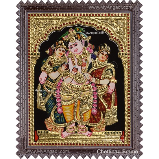 Krishna Bama Rukmani Tanjore Painting 